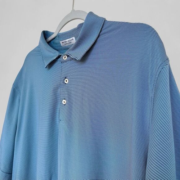 Peter Millar Summer Comfort Polo Golf Shirt XL Blue Striped Preppy Cooling - Picture 5 of 6